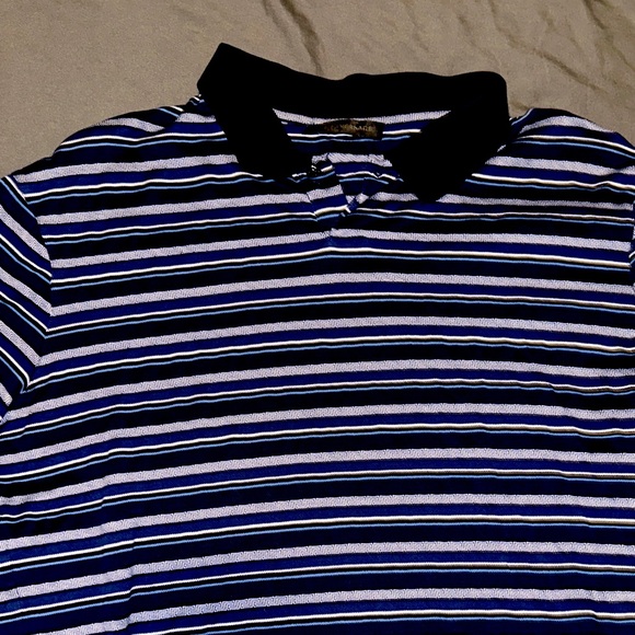 Versace Navy blue, Black and White Striped Polo - Picture 1 of 8